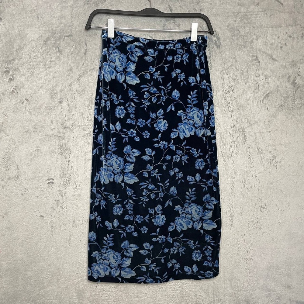Vintage Y2K Whimsigoth Velvet Midi Slim Floral Skirt Garden Party Date Night XS